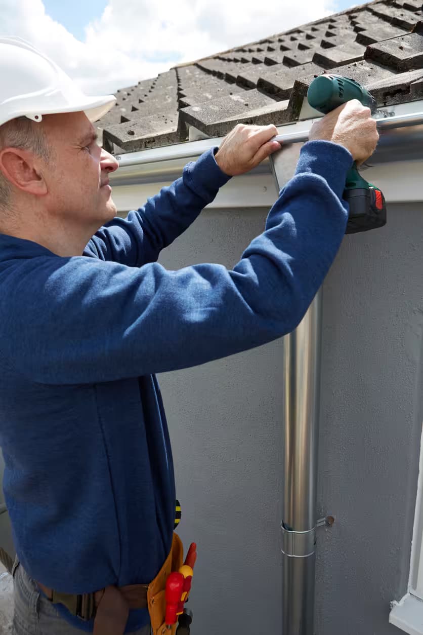 homme travaillant sur gouttière